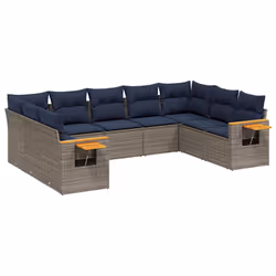 vidaXL Set Divani da Giardino 9 pz con Cuscini Grigio in Polyrattan - Vista aggiuntiva 2