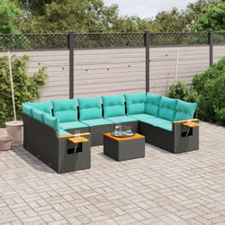 vidaXL Set Divani da Giardino 10 pz con Cuscini Nero in Polyrattan