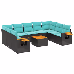 vidaXL Set Divani da Giardino 10 pz con Cuscini Nero in Polyrattan - Vista aggiuntiva 2