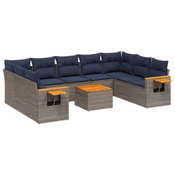 vidaXL Set Divani da Giardino 10 pz con Cuscini Grigio in Polyrattan - Vista aggiuntiva 2