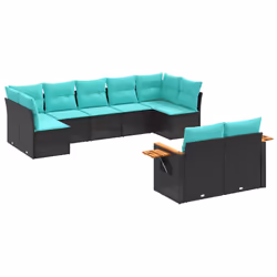 vidaXL Set Divani da Giardino 9 pz con Cuscini Nero in Polyrattan - Vista aggiuntiva 2