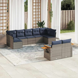 vidaXL Set Divani da Giardino 9 pz con Cuscini Grigio in Polyrattan