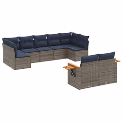 vidaXL Set Divani da Giardino 9 pz con Cuscini Grigio in Polyrattan - Vista aggiuntiva 2