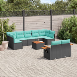 vidaXL Set Divani da Giardino 10 pz con Cuscini Nero in Polyrattan
