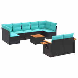 vidaXL Set Divani da Giardino 10 pz con Cuscini Nero in Polyrattan - Vista aggiuntiva 2