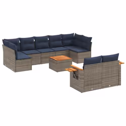 vidaXL Set Divani da Giardino 10 pz con Cuscini Grigio in Polyrattan - Vista aggiuntiva 2