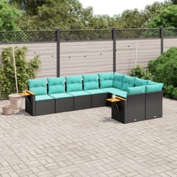 vidaXL Set Divani da Giardino 9 pz con Cuscini Nero in Polyrattan