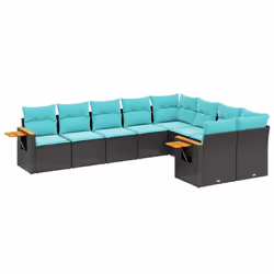 vidaXL Set Divani da Giardino 9 pz con Cuscini Nero in Polyrattan - Vista aggiuntiva 2