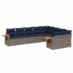 vidaXL Set Divani da Giardino 9 pz con Cuscini Grigio in Polyrattan - Vista aggiuntiva 2