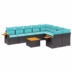 vidaXL Set Divani da Giardino 10 pz con Cuscini Nero in Polyrattan - Vista aggiuntiva 2