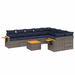 vidaXL Set Divani da Giardino 10 pz con Cuscini Grigio in Polyrattan - Vista aggiuntiva 2
