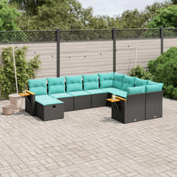 vidaXL Set Divani da Giardino 10 pz con Cuscini Nero in Polyrattan