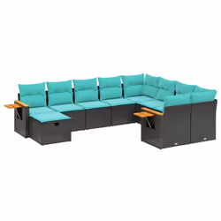 vidaXL Set Divani da Giardino 10 pz con Cuscini Nero in Polyrattan - Vista aggiuntiva 2
