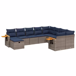 vidaXL Set Divani da Giardino 10 pz con Cuscini Grigio in Polyrattan - Vista aggiuntiva 2