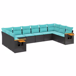 vidaXL Set Divani da Giardino 10pz con Cuscini in Polyrattan Nero - Vista aggiuntiva 2