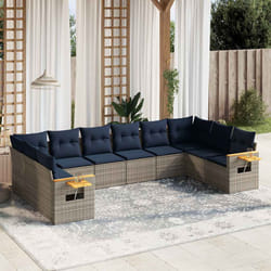 vidaXL Set Divani da Giardino 10 pz con Cuscini Grigio in Polyrattan