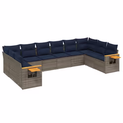 vidaXL Set Divani da Giardino 10 pz con Cuscini Grigio in Polyrattan - Vista aggiuntiva 2