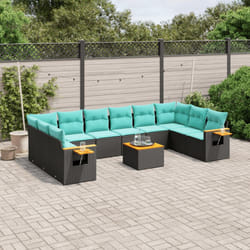 vidaXL Set Divani da Giardino 11 pz con Cuscini in Polyrattan Nero