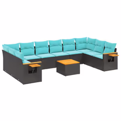 vidaXL Set Divani da Giardino 11 pz con Cuscini in Polyrattan Nero - Vista aggiuntiva 2