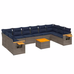 vidaXL Set Divani da Giardino 11 pz con Cuscini in Polyrattan Grigio - Vista aggiuntiva 2