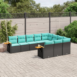 vidaXL Set Divani da Giardino 10pz con Cuscini in Polyrattan Nero
