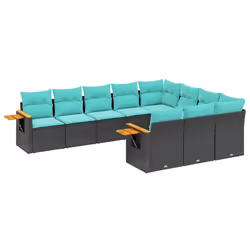vidaXL Set Divani da Giardino 10pz con Cuscini in Polyrattan Nero - Vista aggiuntiva 2