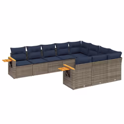 vidaXL Set Divani da Giardino 10 pz con Cuscini Grigio in Polyrattan - Vista aggiuntiva 2