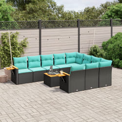 vidaXL Set Divani da Giardino 11 pz con Cuscini in Polyrattan Nero