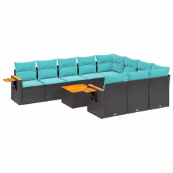 vidaXL Set Divani da Giardino 11 pz con Cuscini in Polyrattan Nero - Vista aggiuntiva 2