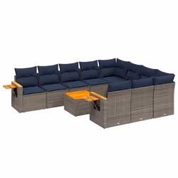 vidaXL Set Divani da Giardino 11 pz con Cuscini in Polyrattan Grigio - Vista aggiuntiva 2