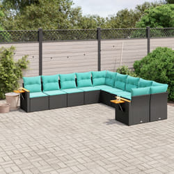 vidaXL Set Divani da Giardino 10pz con Cuscini in Polyrattan Nero