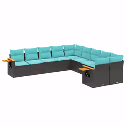 vidaXL Set Divani da Giardino 10pz con Cuscini in Polyrattan Nero - Vista aggiuntiva 2