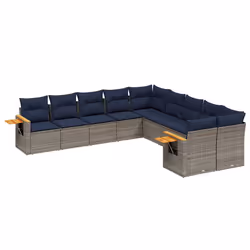 vidaXL Set Divani da Giardino 10 pz con Cuscini Grigio in Polyrattan - Vista aggiuntiva 2