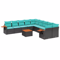 vidaXL Set Divani da Giardino 11 pz con Cuscini in Polyrattan Nero - Vista aggiuntiva 2