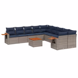 vidaXL Set Divani da Giardino 11 pz con Cuscini in Polyrattan Grigio - Vista aggiuntiva 2