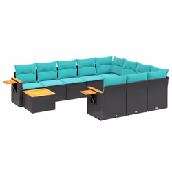 vidaXL Set Divani da Giardino 11 pz con Cuscini in Polyrattan Nero - Vista aggiuntiva 2