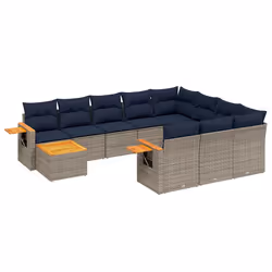 vidaXL Set Divani da Giardino 11 pz con Cuscini in Polyrattan Grigio - Vista aggiuntiva 2