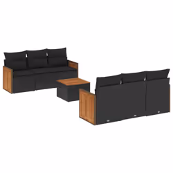Set Divani da Giardino con Cuscini 7pz Nero Polyrattancod mxl 90325 - Vista aggiuntiva 2