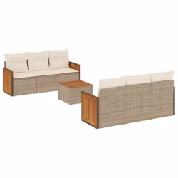 vidaXL Set Divani da Giardino 7 pz con Cuscini Beige in Polyrattan - Vista aggiuntiva 2