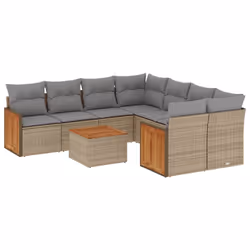 vidaXL Set Divano da Giardino 9 pz con Cuscini Beige in Polyrattan - Vista aggiuntiva 2