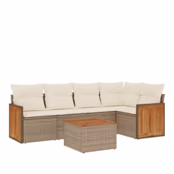 vidaXL Set Divano da Giardino 6 pz con Cuscini Beige in Polyrattan - Vista aggiuntiva 2
