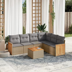 vidaXL Set Divani da Giardino 7 pz con Cuscini Beige in Polyrattan