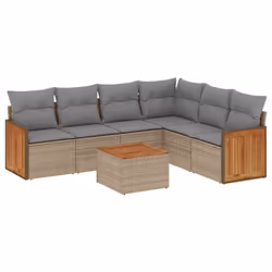 vidaXL Set Divani da Giardino 7 pz con Cuscini Beige in Polyrattan - Vista aggiuntiva 2