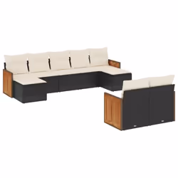 vidaXL Set Divani da Giardino 9 pz con Cuscini Nero in Polyrattan - Vista aggiuntiva 2