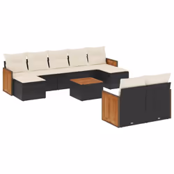 vidaXL Set Divani da Giardino 10pz con Cuscini in Polyrattan Nero - Vista aggiuntiva 2