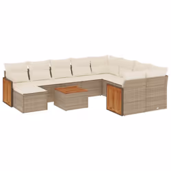 Set Divani da Giardino 11 pz con Cuscini Beige in Polyrattancod mxl 116665 - Vista aggiuntiva 2