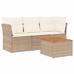 vidaXL Set Divano da Giardino 4 pz con Cuscini Beige in Polyrattan - Vista aggiuntiva 2