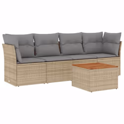 vidaXL Set Divano da Giardino 5 pz con Cuscini Beige in Polyrattan - Vista aggiuntiva 2
