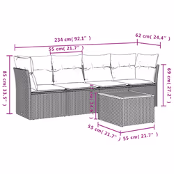 vidaXL Set Divano da Giardino 5 pz con Cuscini Beige in Polyrattan - Vista aggiuntiva 3
