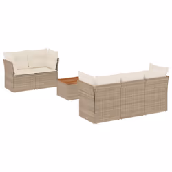 vidaXL Set Divano da Giardino 6 pz con Cuscini Beige in Polyrattan - Vista aggiuntiva 2